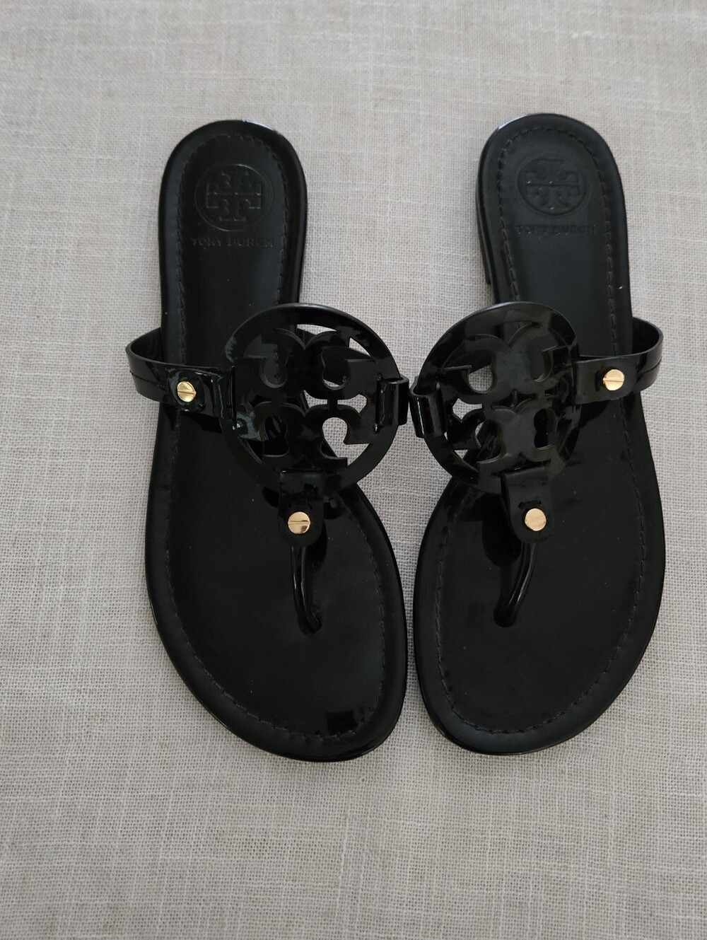 Tory Burch Black Patent Miller Thong Sandals